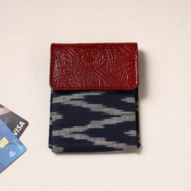 Handcrafted Ikat Fabric Card Holder with Embossed Leather Flap