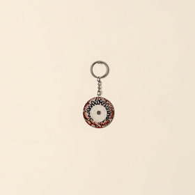 Handcrafted jute fabric embellished wood keychain 11