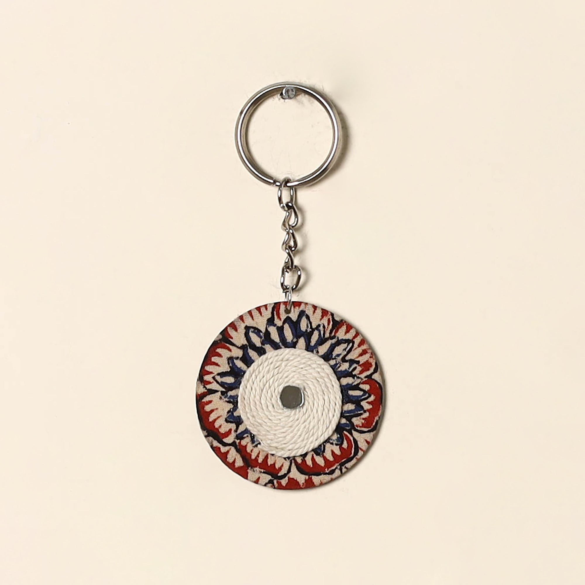 Handcrafted Jute Fabric Embellished Wood Keychain