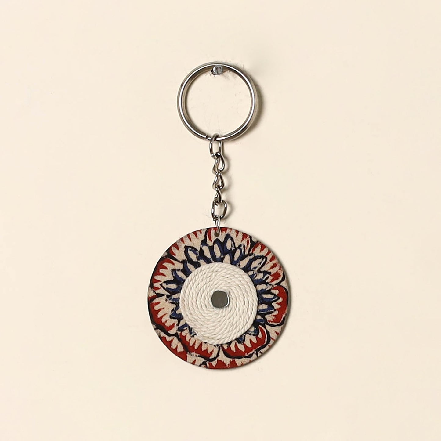 Handcrafted jute fabric embellished wood keychain 11