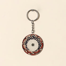 Handcrafted jute fabric embellished wood keychain 11