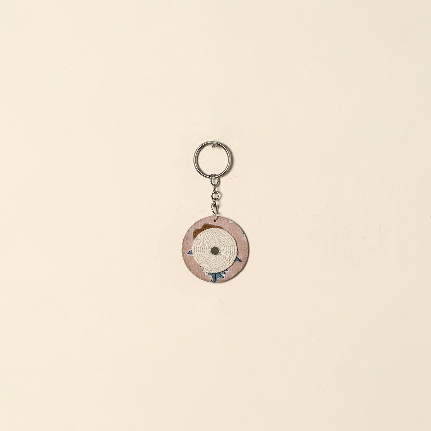 Handcrafted jute fabric embellished wood keychain 12