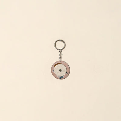 Handcrafted jute fabric embellished wood keychain 12