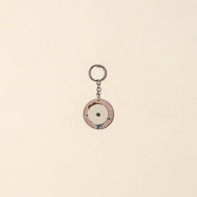 Handcrafted jute fabric embellished wood keychain 12