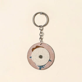 Handcrafted jute fabric embellished wood keychain 12
