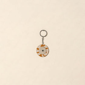Handcrafted jute fabric embellished wood keychain 13