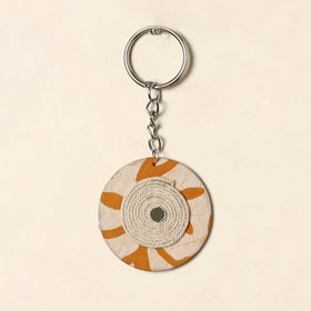 Handcrafted jute fabric embellished wood keychain 13