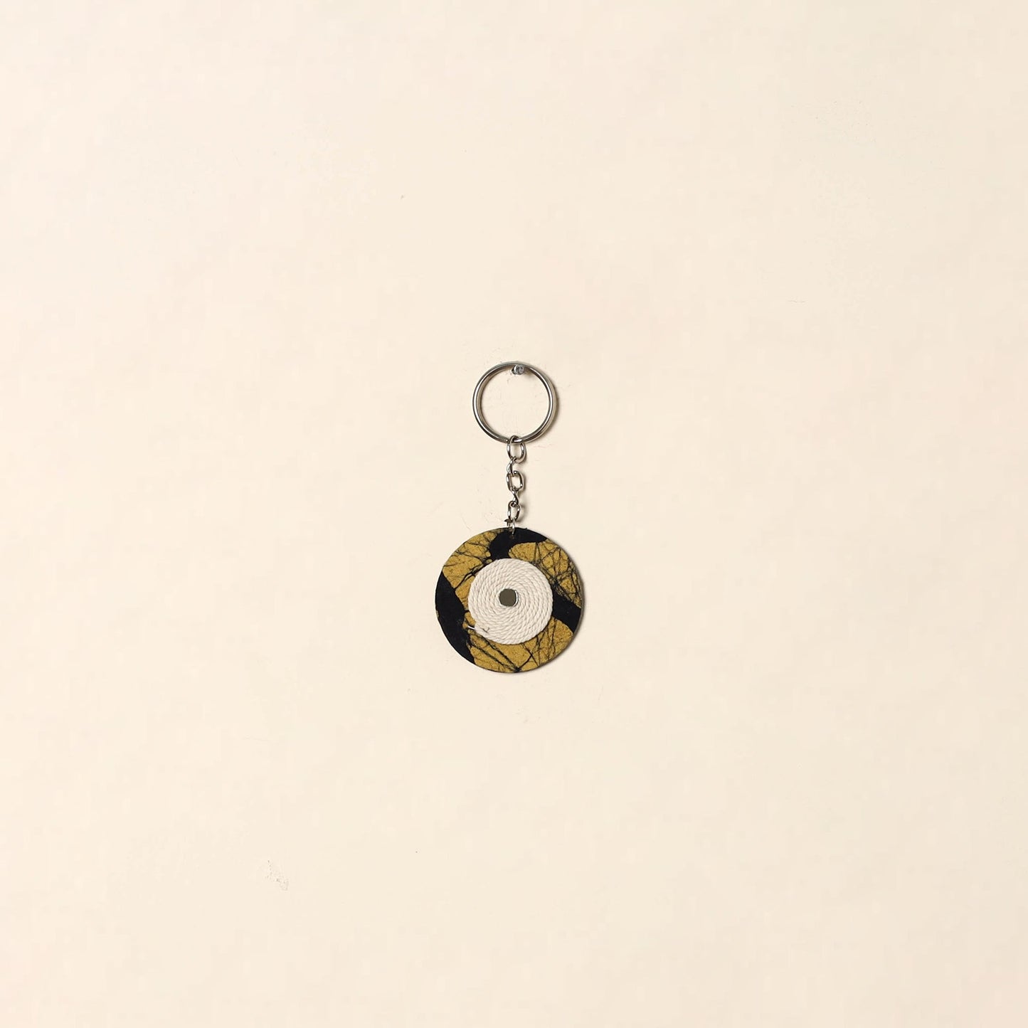 Handcrafted jute fabric embellished wood keychain 14