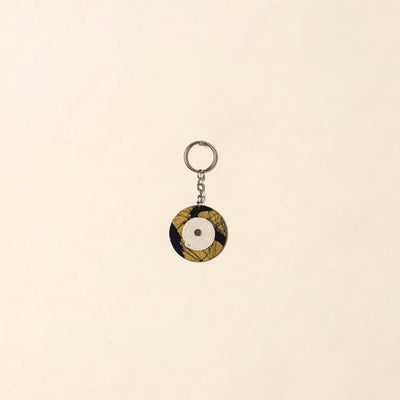 Handcrafted jute fabric embellished wood keychain 14