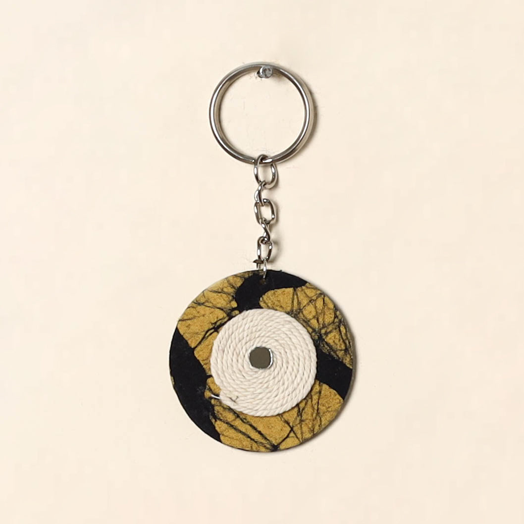Handcrafted jute fabric embellished wood keychain 14