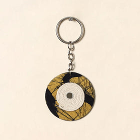 Handcrafted jute fabric embellished wood keychain 14