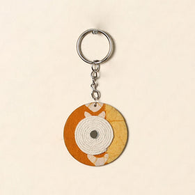 Handcrafted jute fabric embellished wood keychain 15