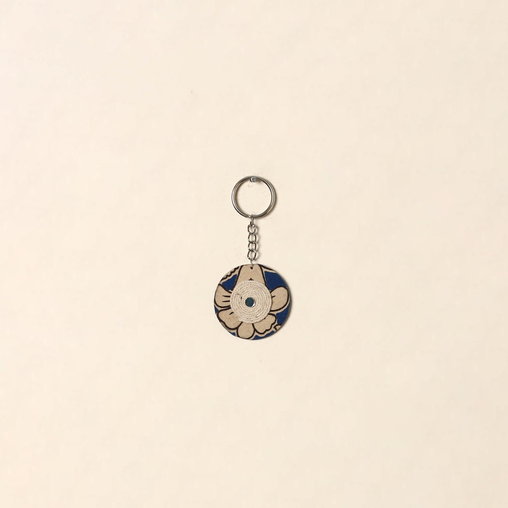 Handcrafted Jute Fabric Embellished Wood Keychain