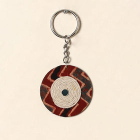 Handcrafted jute fabric embellished wood keychain 18