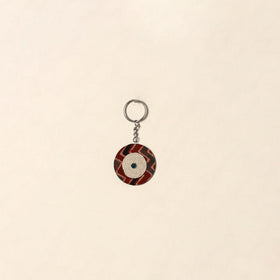 Handcrafted jute fabric embellished wood keychain 18