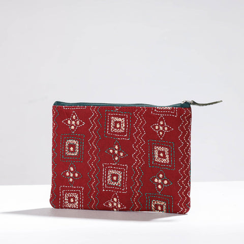  Handcrafted Kantha Embroidery Multipurpose Pouch 