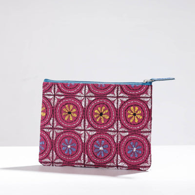  Handcrafted Kantha Embroidery Multipurpose Pouch 