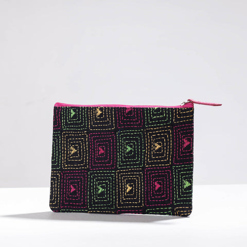  Handcrafted Kantha Embroidery Multipurpose Pouch 