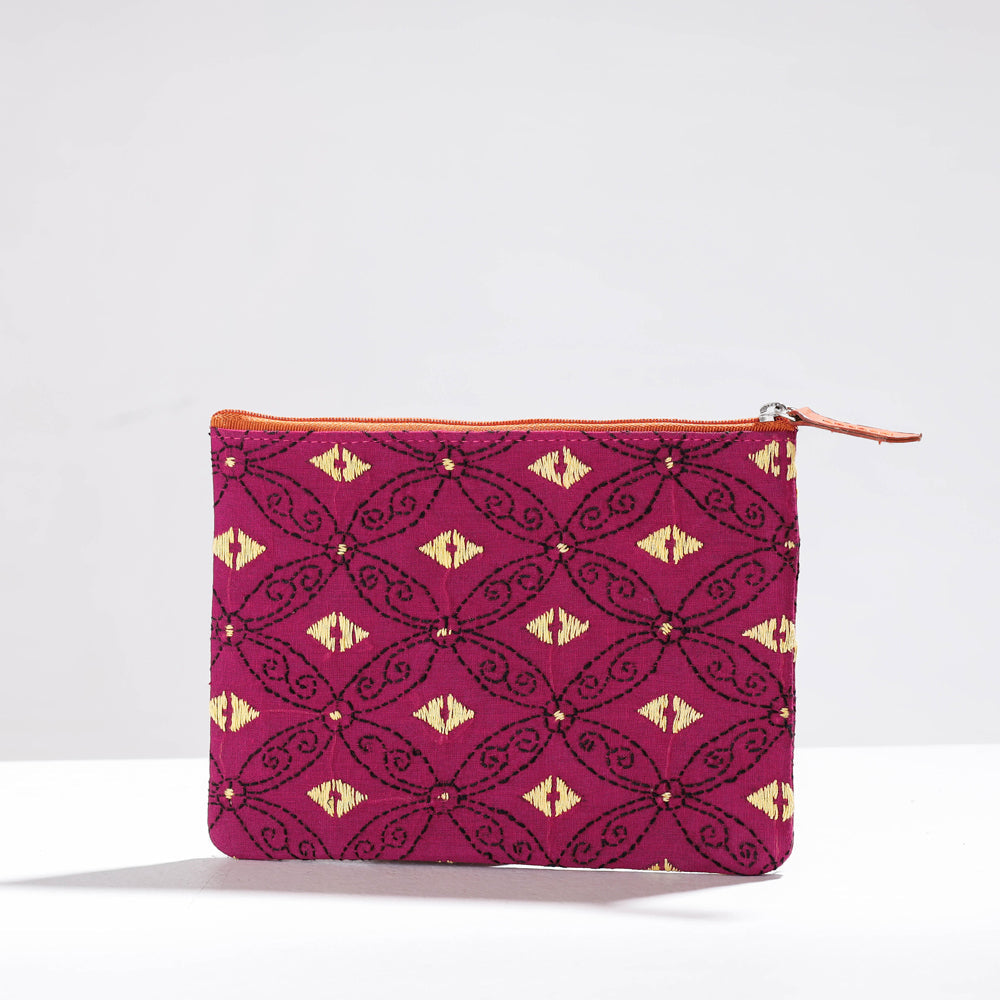  Handcrafted Kantha Embroidery Multipurpose Pouch 