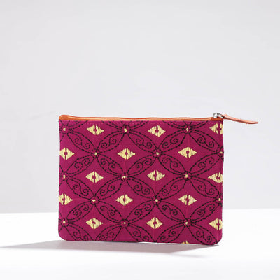  Handcrafted Kantha Embroidery Multipurpose Pouch 