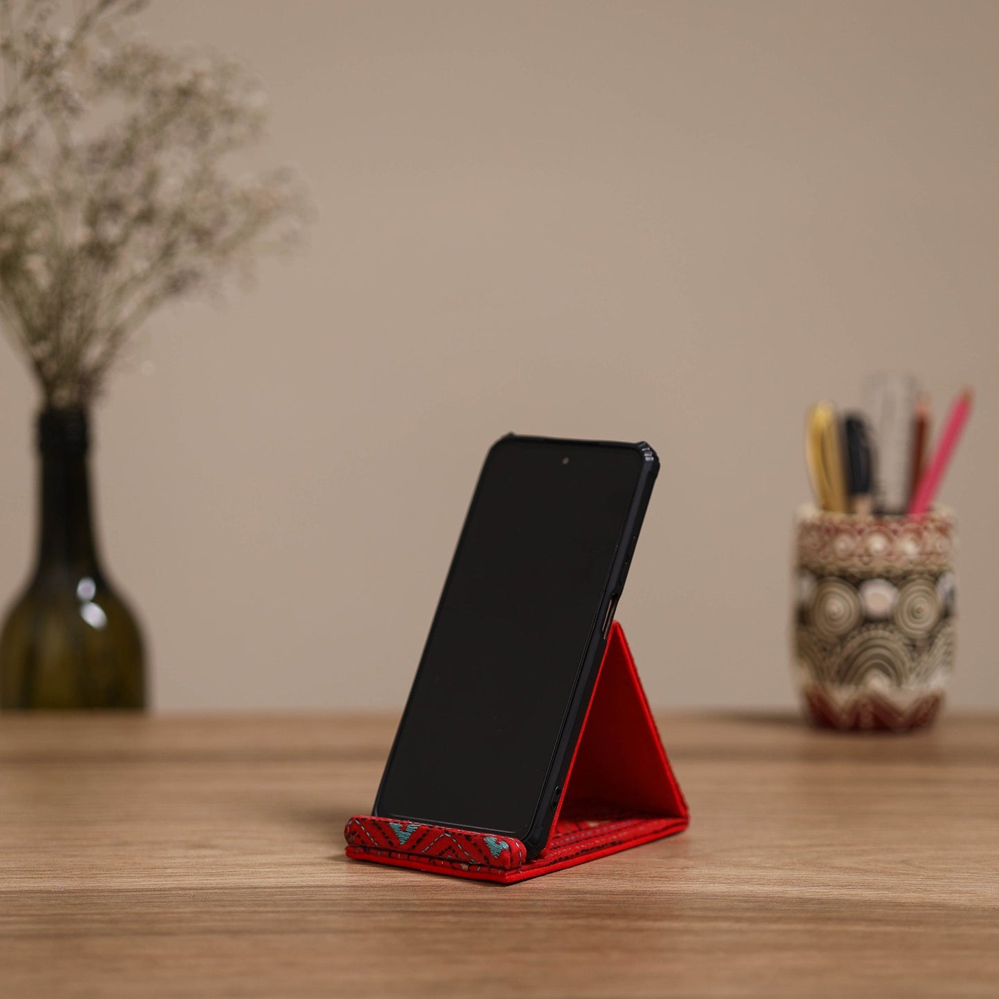 Handcrafted kantha hand embroidered mobile stand 01