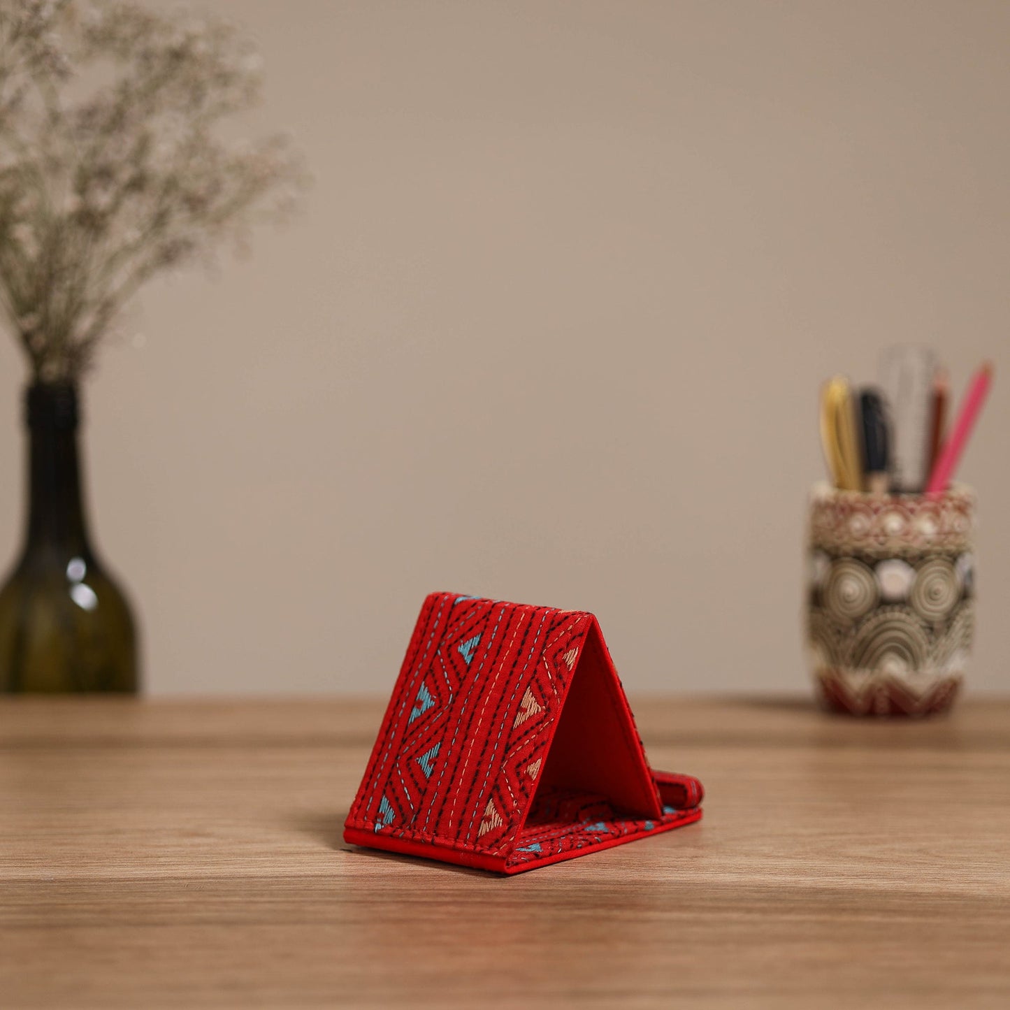 Handcrafted kantha hand embroidered mobile stand 01