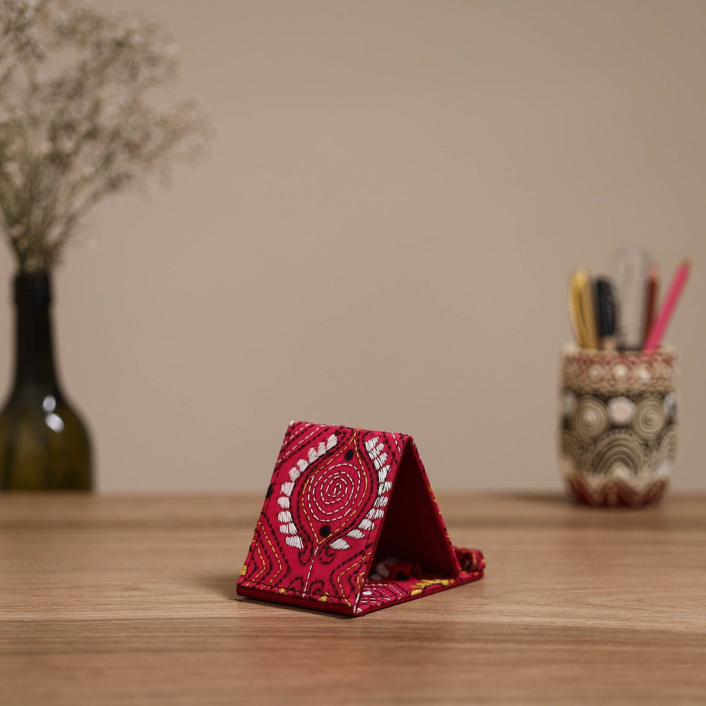 Handcrafted kantha hand embroidered mobile stand 03