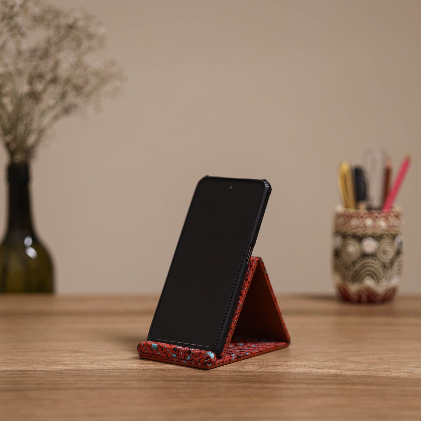 Handcrafted kantha hand embroidered mobile stand 04