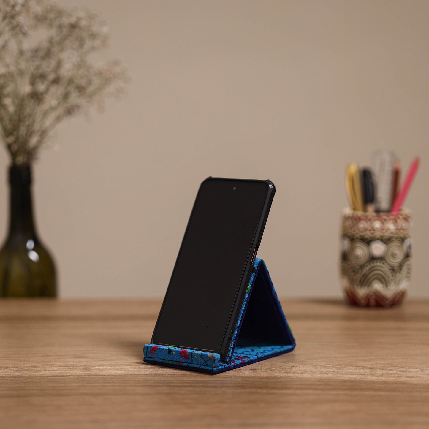 Handcrafted kantha hand embroidered mobile stand 05