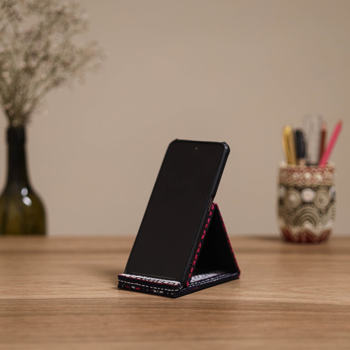 Handcrafted kantha hand embroidered mobile stand 06