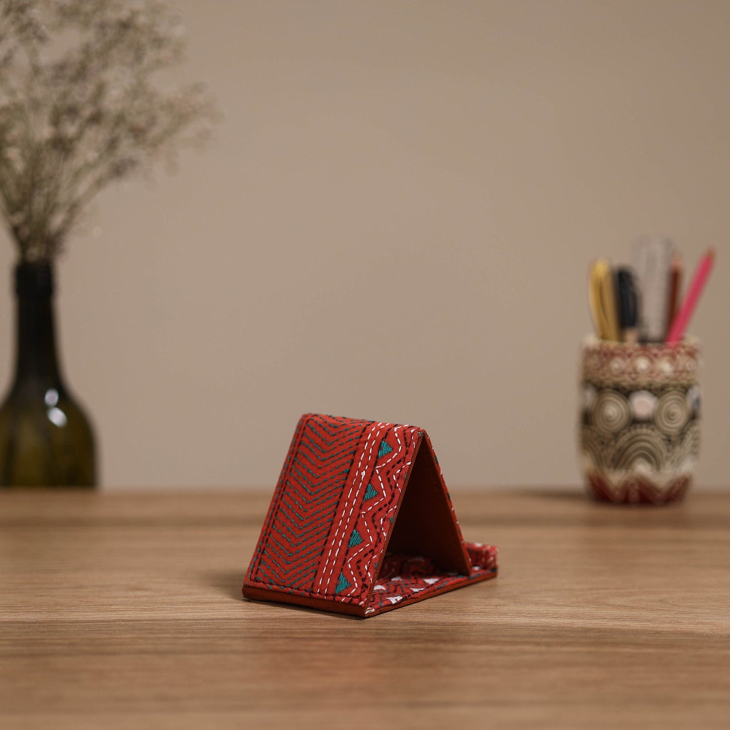 Handcrafted kantha hand embroidered mobile stand 07