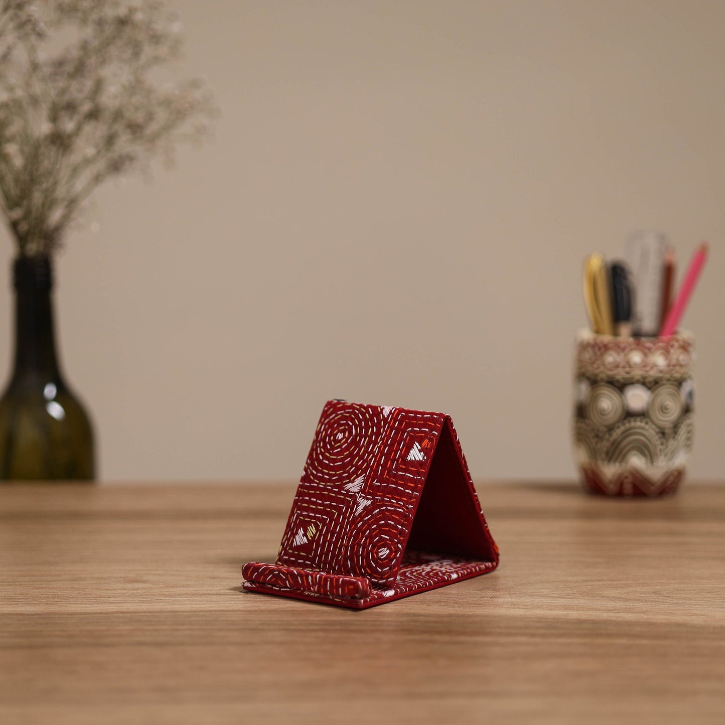 Handcrafted kantha hand embroidered mobile stand 08