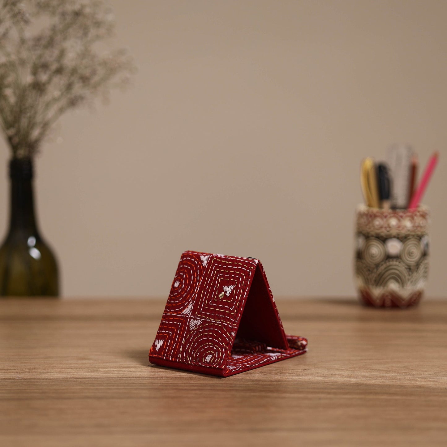 Handcrafted kantha hand embroidered mobile stand 08