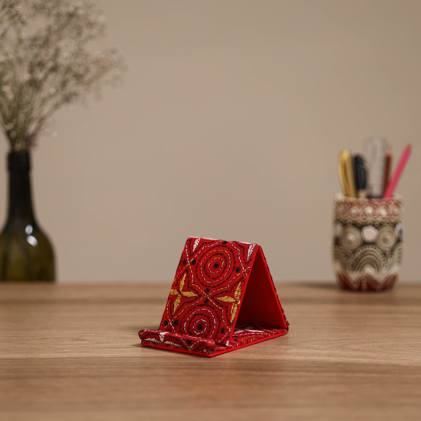 Handcrafted kantha hand embroidered mobile stand 09