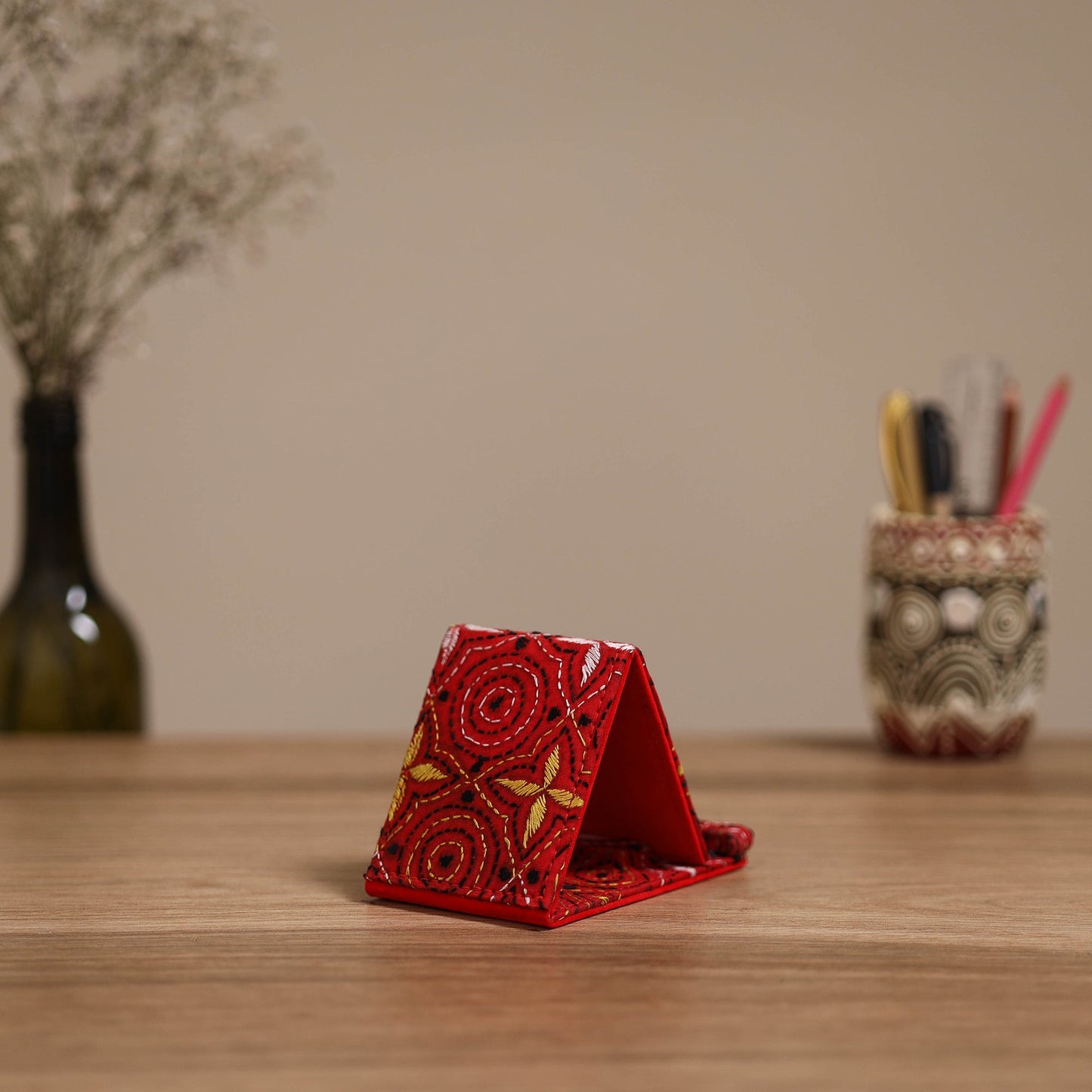 Handcrafted kantha hand embroidered mobile stand 09
