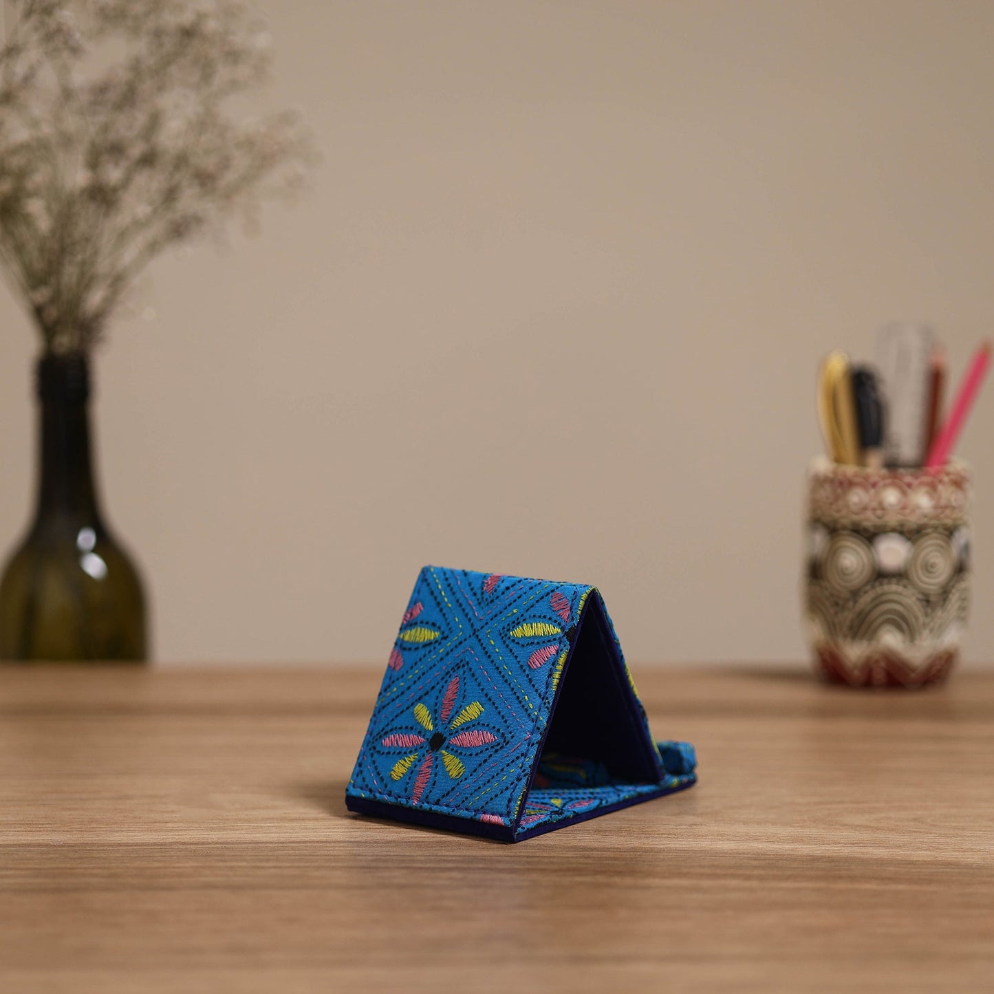 Handcrafted kantha hand embroidered mobile stand 11