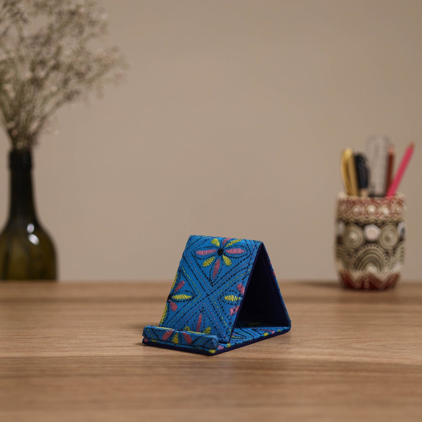 Handcrafted kantha hand embroidered mobile stand 11