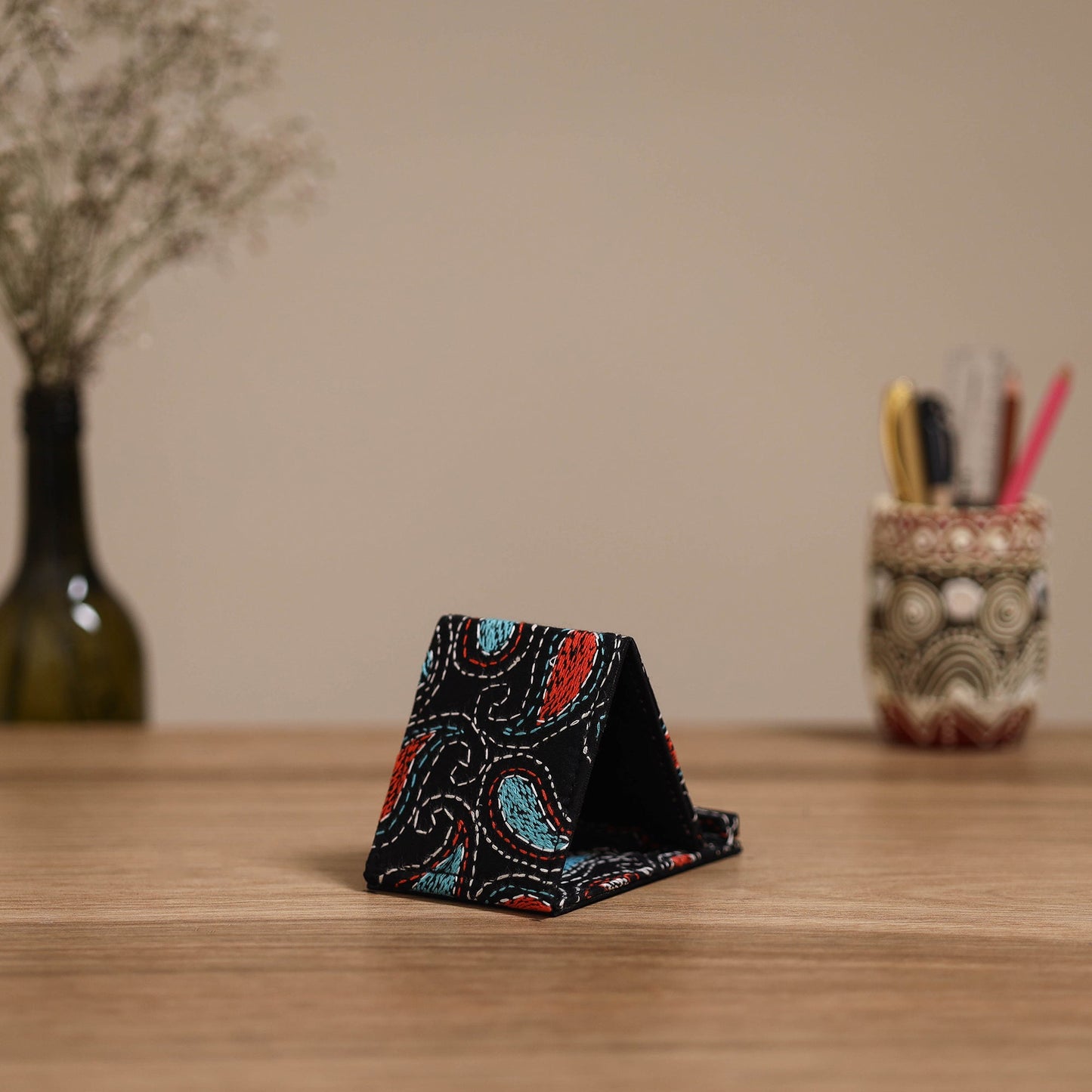 Handcrafted kantha hand embroidered mobile stand 12