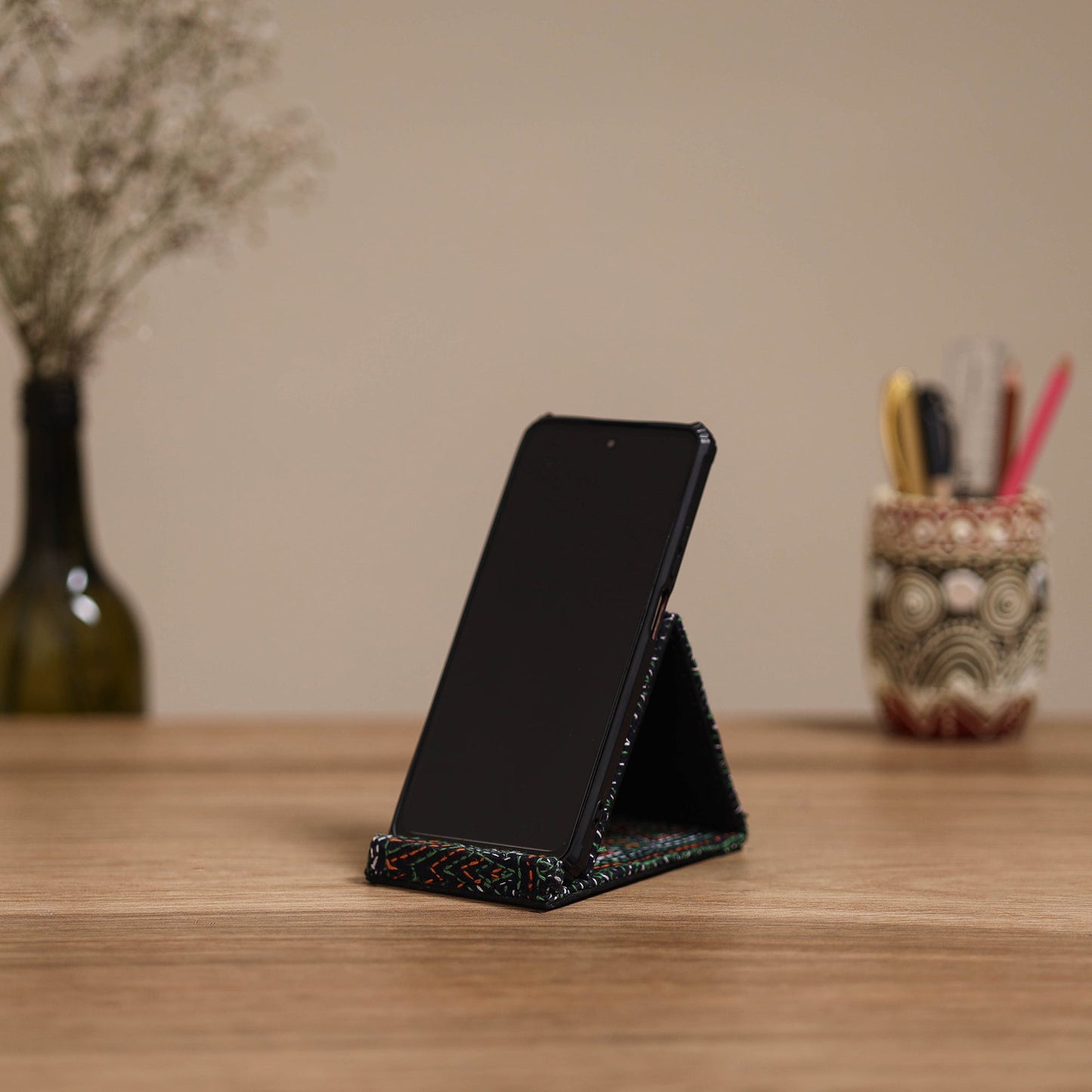 Handcrafted kantha hand embroidered mobile stand 14