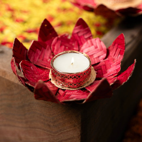 Handcrafted lotus bamboo tea light holder