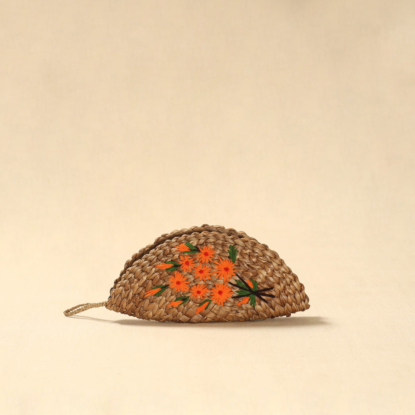 Handcrafted natural water hyacinth reed hand embroidered