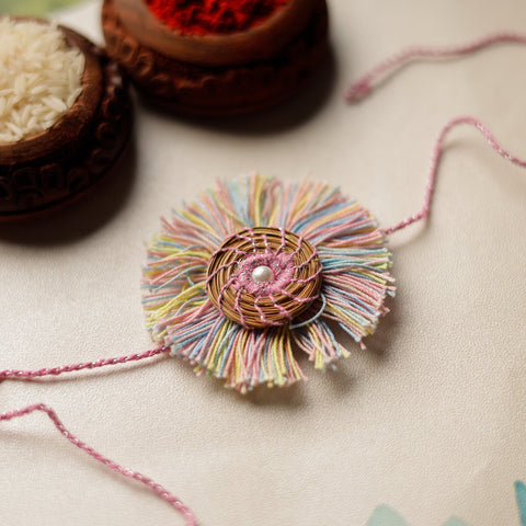  Handcrafted Pine Needles Hibiscus Rakhi by Pirul 