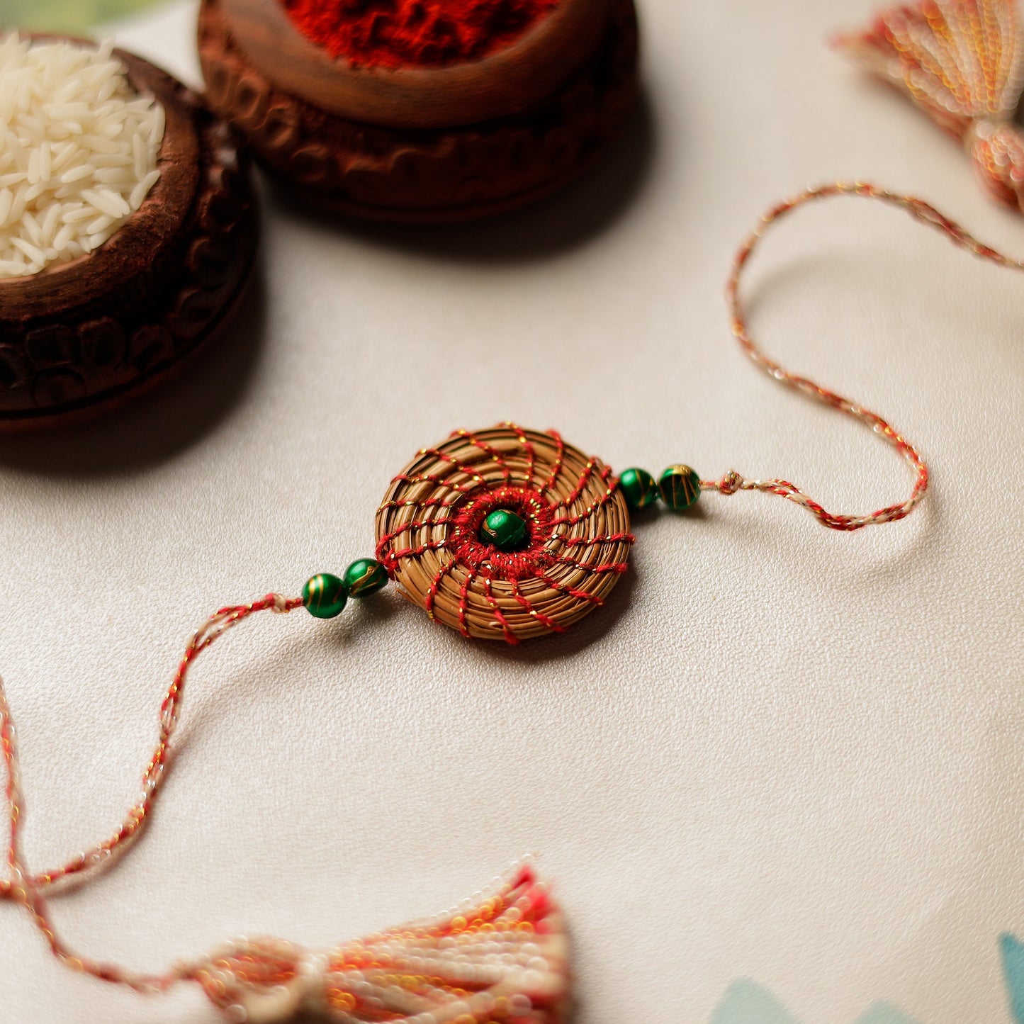  Handcrafted Pine Needles Hibiscus Rakhi by Pirul 