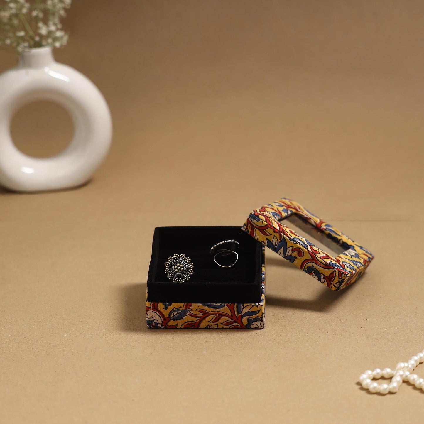 Handcrafted printed fabric ring/earring box 55