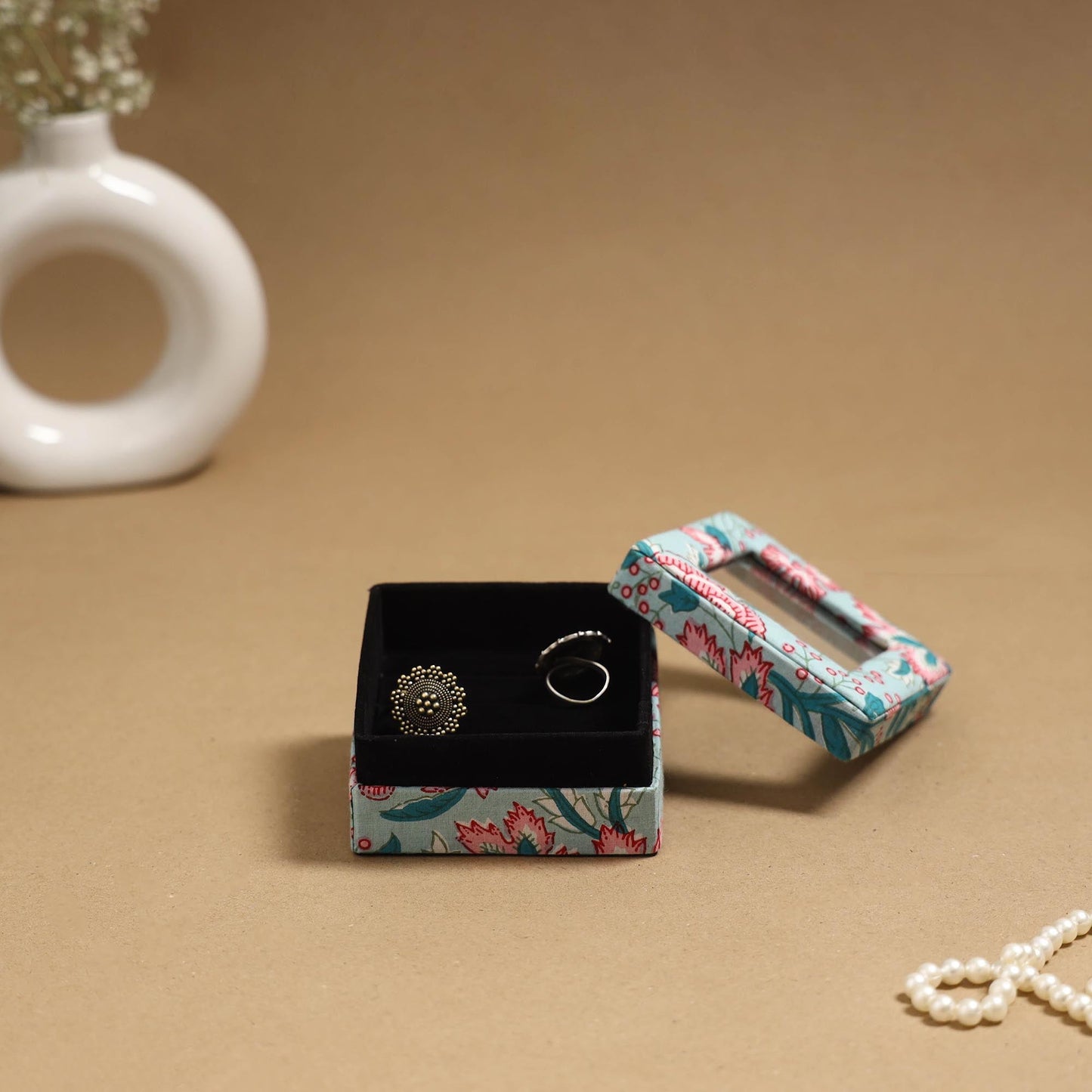 Handcrafted printed fabric ring/earring box 58