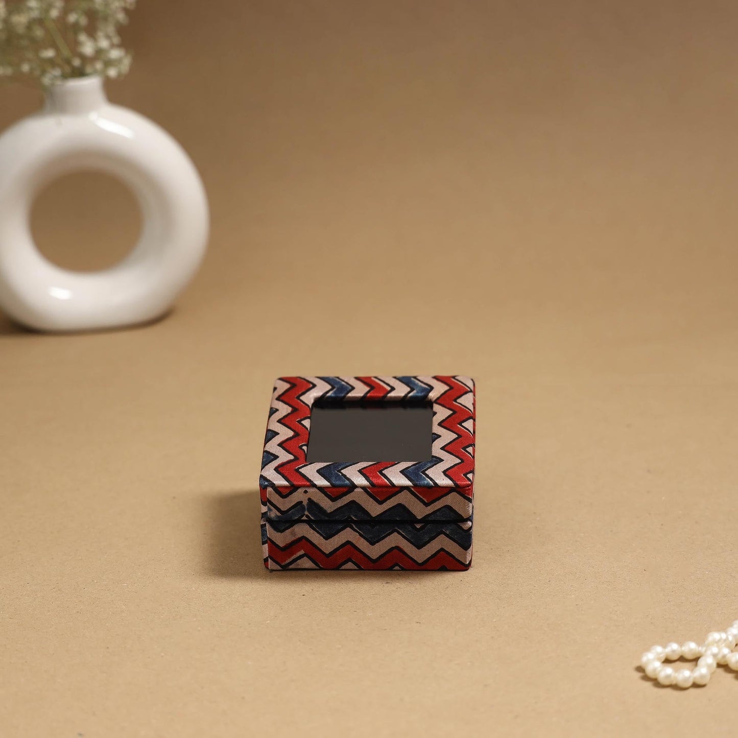 Handcrafted printed fabric ring/earring box 59