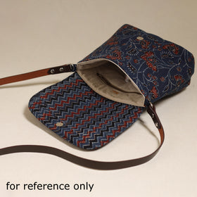 Handcrafted quilted ajrakh block printed fabric sling bag
