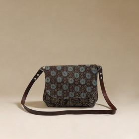 Handcrafted quilted ajrakh block printed fabric sling bag