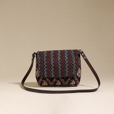 Handcrafted quilted ajrakh block printed fabric sling bag