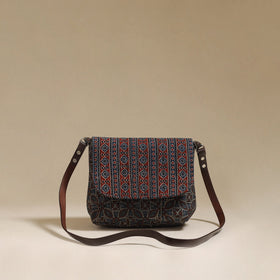 Handcrafted quilted ajrakh block printed fabric sling bag